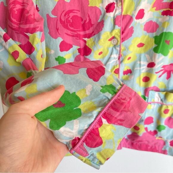 Pine Cone Hill Womens M Tropical Floral Button Front Pajama Shirt Retro Resort - Picture 5 of 7